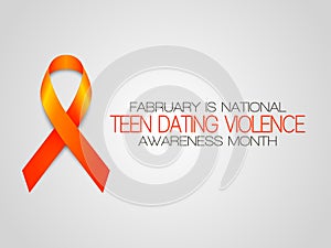 Fabruary is National. Teen Dating Violence. Awareness months. Vector illustration with orange ribbon on grey background.